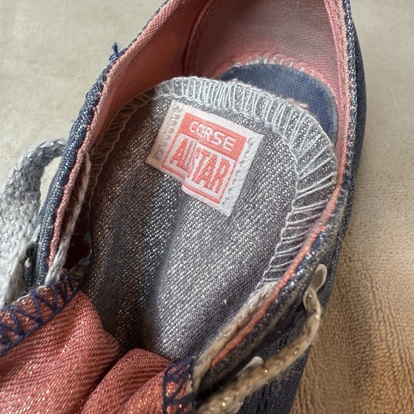 Converse Shoes Chuck Taylor All Star Little Sz 10 Blue Glitter Double Tongue - Picture 6 of 8